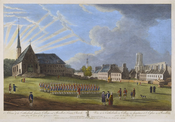 Titre original&nbsp;:  MIKAN 2877424 MIKAN 2877424: A View of the Cathedral, Jesuits College, and Recollet Friars Church. Vue de la Cathédrale, du Collège des Jésuites, et de l&#39;Eglise des Recollets,. September 1, 1761. (with inscription) [96 KB, 600 X 420]