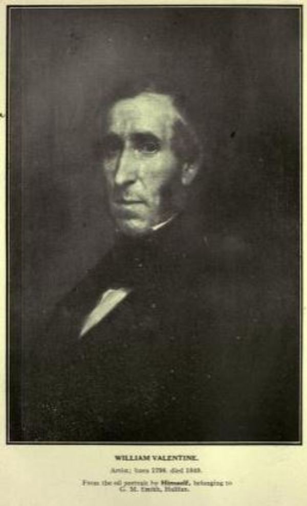 Titre original :  William Valentine. Artist; born 1798. died 1849. From the oil portrait by Himself, belonging to G. M. Smith, Halifax.

From: Collections of the Nova Scotia Historical Society
by Nova Scotia Historical Society, 1878.

Source: https://archive.org/details/collectionsofnov18novauoft/page/130/mode/2up 