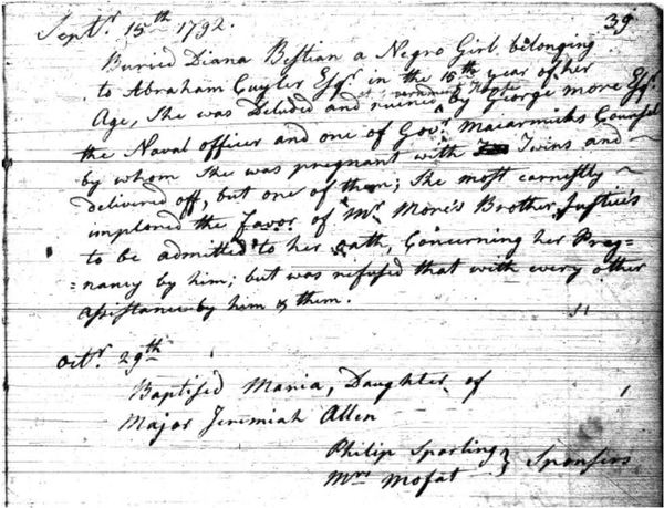 Titre original :  Burial record of Diana Bustian [Bestian] - Nova Scotia Archives 