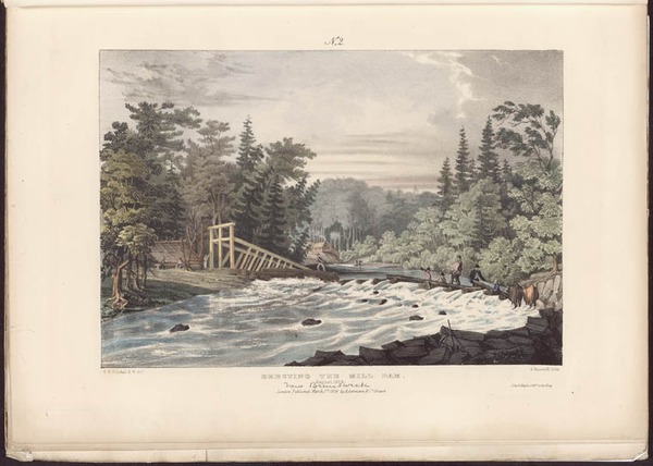 Original title:  Erecting the Mill Dam, August 1834. 