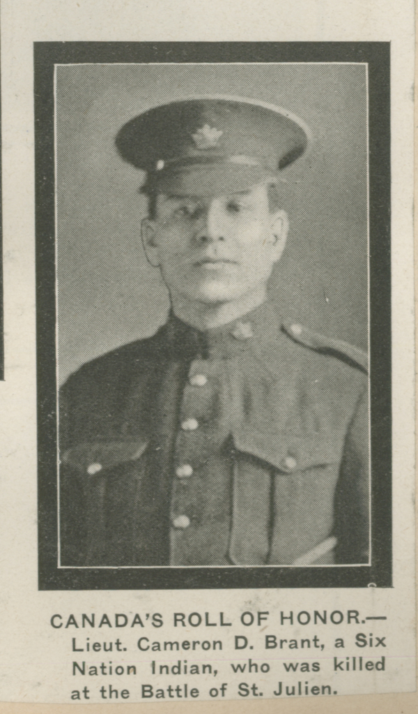 Titre original :  Lieut. Cameron D. Brant. Image courtesy of the Simcoe County Archives, Annie Boyes Fonds (https://www.simcoe.ca/dpt/arc). 