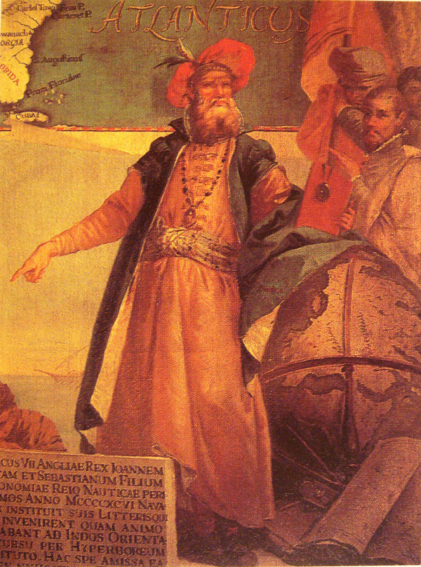 Original title:    Description Painting of John Cabot. Date 1762(1762) Source John Cabot in traditional Venetian garb by Giustino Menescardi (1762). A mural painting in the 'Sala dello Scudo' in the Palazzo Ducale. Taken from a reproduction in 